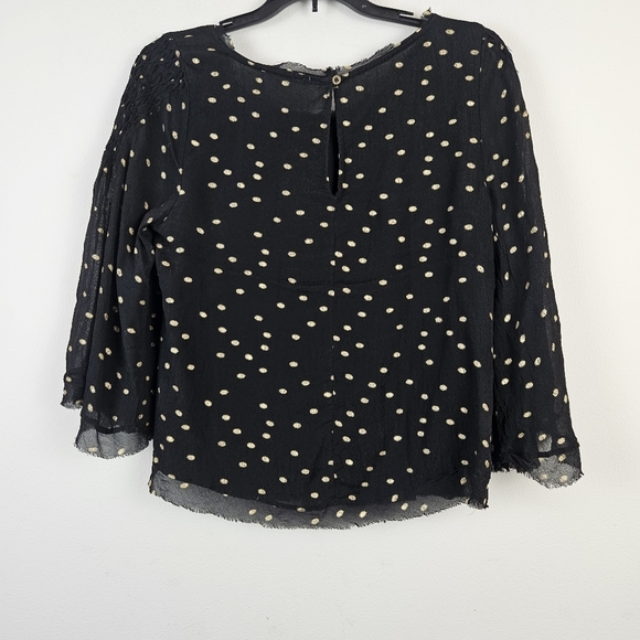 Anthropologie Floreat Black Gold Oval Polka Dot Bell Sleeve Blouse - M - Picture 8 of 10